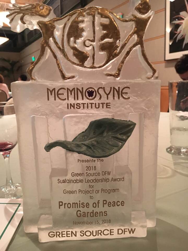 2018 Green Source DFW Sustainable Leadership Award presented to Promise of Peace Gardens